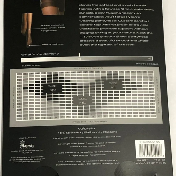T. Tahari Sheer Control Top Pantyhose - Nude M/L - Picture 5 of 7